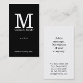 Moderner schwarzer Hintergrund für Monogramm Visitenkarte (Vorne/Hinten)