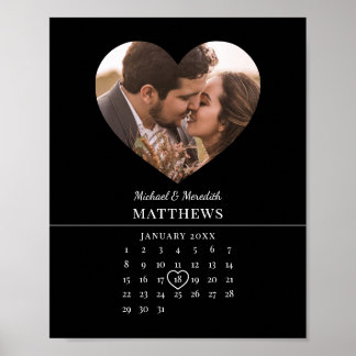 Moderner Schwarzer Hochzeitkalender Poster