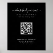 Moderner schwarzer Hochzeits-QR-Code-Sitzplanposte Poster (Vorne)