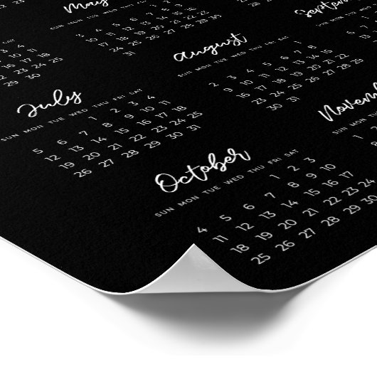 Moderner Schwarzer Kalender 2025 Poster (Ecke)