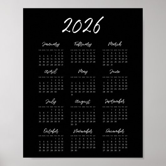 Moderner Schwarzer Kalender 2025 Poster (Vorne)