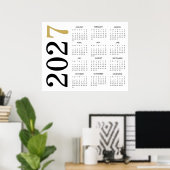 Moderner Schwarzer Kalender 2027 mit Gold Poster (Heimbüro)