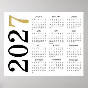 Moderner Schwarzer Kalender 2027 mit Gold Poster