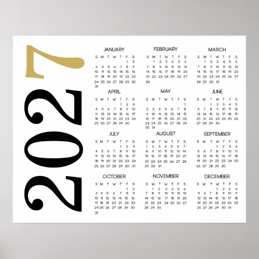 Moderner Schwarzer Kalender 2027 mit Gold Poster (Vorne)