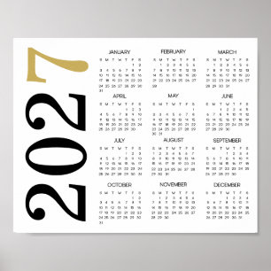 Moderner Schwarzer Kalender 2027 mit Gold Poster