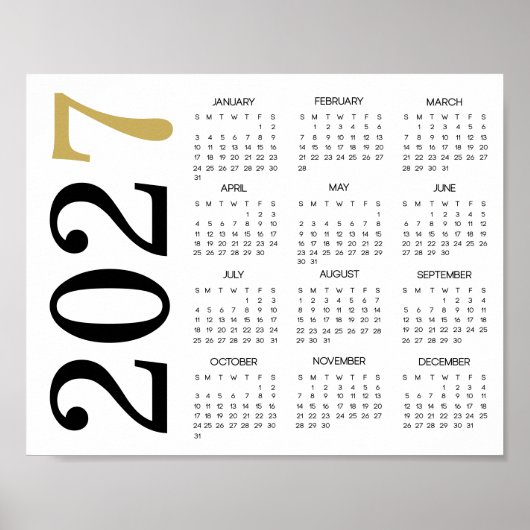 Moderner Schwarzer Kalender 2027 mit Gold Poster (Vorne)
