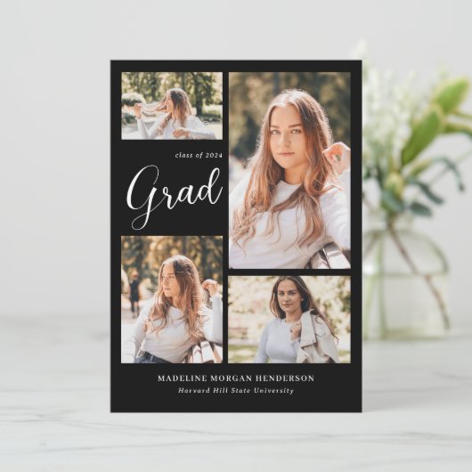 Moderner Schwarzer Klassiker 5 Foto Collage Abschl Ankündigung (Stehend Vorderseite)