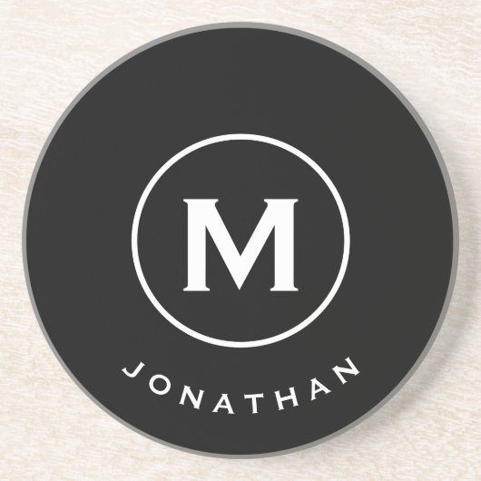 Moderner schwarzer Klassiker-Monogramm-Namenstest Getränkeuntersetzer (Vorne)