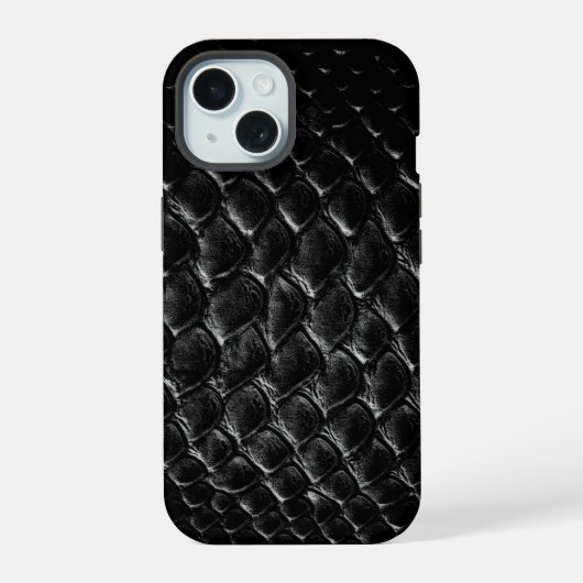 Moderner schwarzer Krokodil iPhone 15 Hülle (Rückseite)