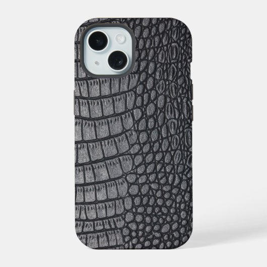 Moderner schwarzer Krokodil iPhone 15 Hülle (Rückseite)