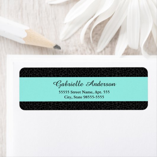 Moderner schwarzer Leopard Print Aqua Strip mit Na (Insitu)