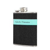 Moderner schwarzer Leopard Print Aqua Strip mit Na Flachmann (Links)