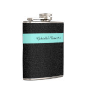 Moderner schwarzer Leopard Print Aqua Strip mit Na Flachmann (Rechts)