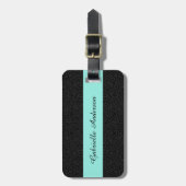 Moderner schwarzer Leopard Print Aqua Strip mit Na Gepäckanhänger (Vorderseite vertikal)