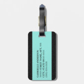 Moderner schwarzer Leopard Print Aqua Strip mit Na Gepäckanhänger (Rückseite vertikal)