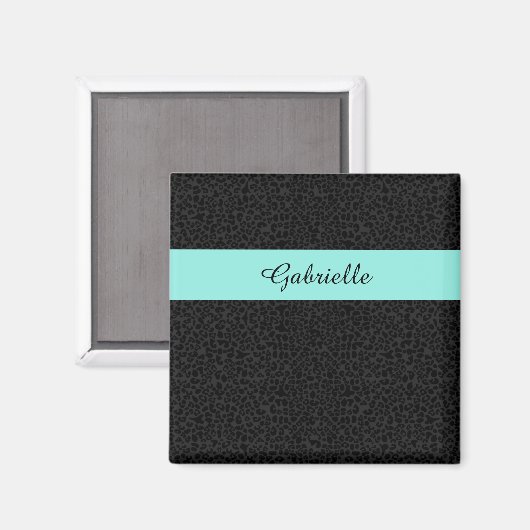 Moderner schwarzer Leopard Print Aqua Strip mit Na Magnet (Vorderseite/Rückseite)