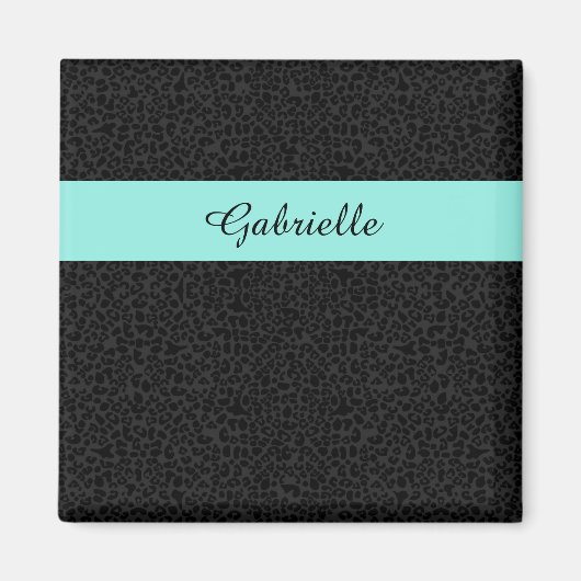 Moderner schwarzer Leopard Print Aqua Strip mit Na Magnet (Vorne)