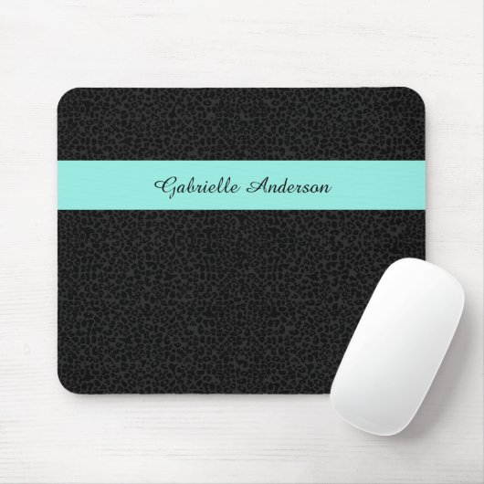 Moderner schwarzer Leopard Print Aqua Strip mit Na Mousepad (Mit Mouse)