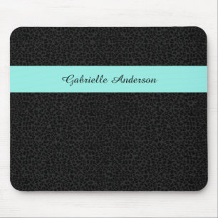 Moderner schwarzer Leopard Print Aqua Strip mit Na Mousepad