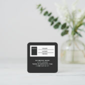Moderner schwarzer Logo-QR-Code-Scan-Website-Quadr Quadratische Visitenkarte (Stehend Vorderseite)