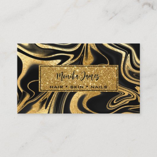 Moderner Schwarzer Marmor Glitzer Gold Schönheitss Visitenkarte (Vorderseite)