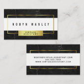 Moderner schwarzer Marmor mit Weiß und Gold Visitenkarte (Vorne/Hinten)