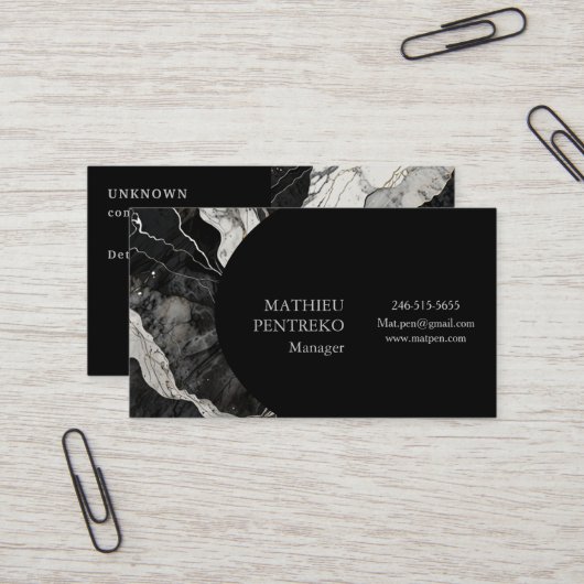 Moderner schwarzer Marmor und Silber formell Visitenkarte (Vorderseite/Rückseite Beispiel)