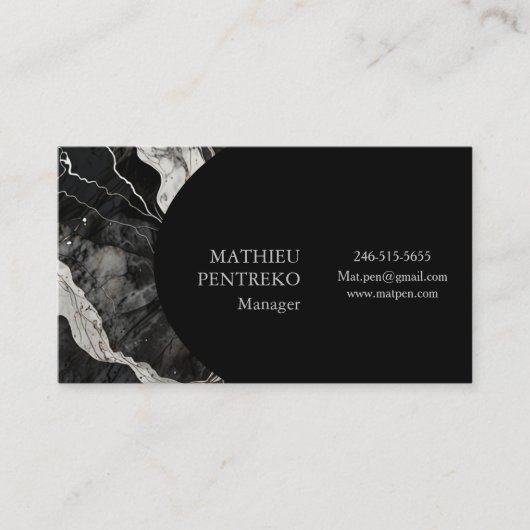 Moderner schwarzer Marmor und Silber formell Visitenkarte (Vorderseite)