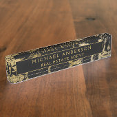 Moderner schwarzer Marmorstein Minimalistisch Namensplakette (Seite)