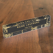 Moderner schwarzer Marmorstein Minimalistisch Namensplakette (Seite)