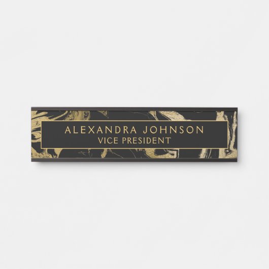 Moderner schwarzer Marmorstein Minimalistisch Türschild (Vorderseite )