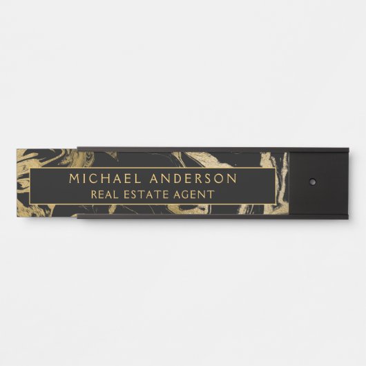 Moderner schwarzer Marmorstein Minimalistisch Türschild (Vorderseite )