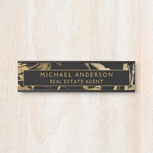 Moderner schwarzer Marmorstein Minimalistisch Türschild (Vorderseite )