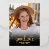 Moderner Schwarzer Minimaler 4-Foto-Script-Abschlu Folieneinladung (Vorderseite)