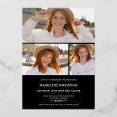 Moderner Schwarzer Minimaler 4-Foto-Script-Abschlu Folieneinladung (Rückseite)