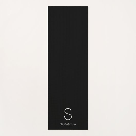Moderner Schwarzer Minimalname für Monogramm Yogamatte (Vorderseite)