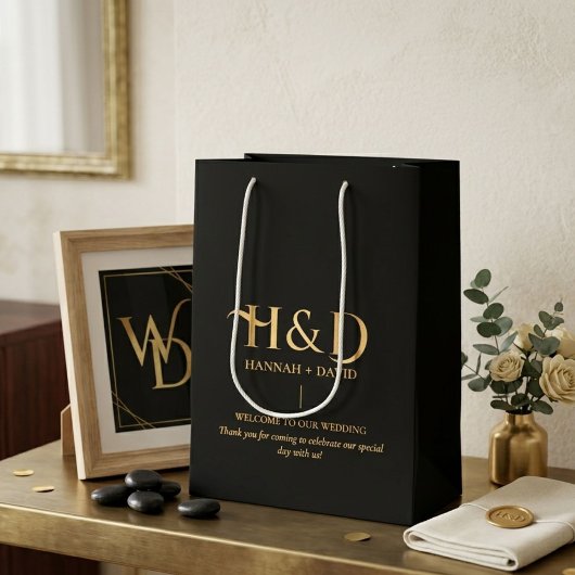 Moderner Schwarzer Monogram Begrüßungsgast Mittlere Geschenktüte