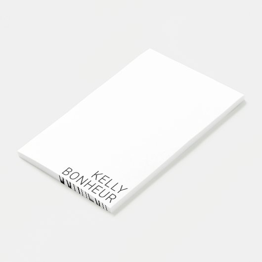 Moderner schwarzer Name in Weiß Post-it Klebezettel (angewinkelt)