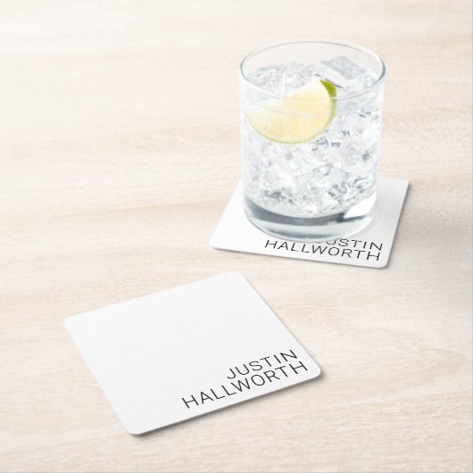 Moderner schwarzer Name in Weiß Rechteckiger Pappuntersetzer (Vor Ort)