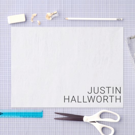 Moderner schwarzer Name in Weiß Seidenpapier (Handwerk)