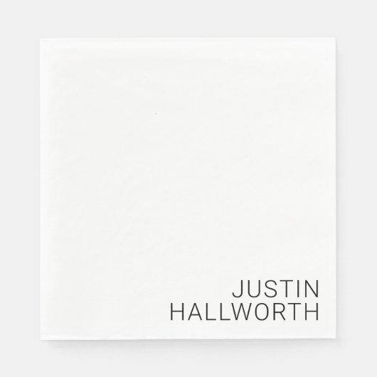 Moderner schwarzer Name in Weiß Serviette (Vorderseite)