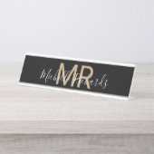 Moderner Schwarzer Name-Monogramm-Schreibtisch Schreibtischnamensplakette (Vorderseite )