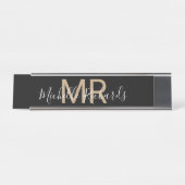 Moderner Schwarzer Name-Monogramm-Schreibtisch Schreibtischnamensplakette (Vorderseite )