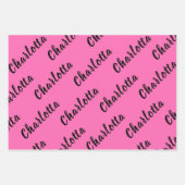 Moderner schwarzer Name | Neon Hot Pink Color Geschenkpapier Set (Vorderseite)