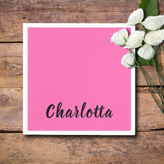 Moderner schwarzer Name | Neon Hot Pink Color Serviette