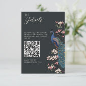 Moderner schwarzer Pfau Hochzeitsdetails QR-Code Begleitkarte (Stehend Vorderseite)