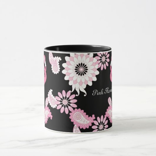 Moderner schwarzer Pink Flamingo-Kaffee Tasse (Zentrum)