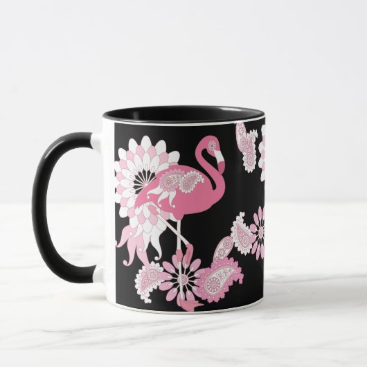Moderner schwarzer Pink Flamingo-Kaffee Tasse (Links)