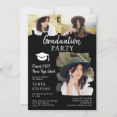 Moderner Schwarzer Pinselstrich 3 Foto Abschluss Einladung (Vorderseite)