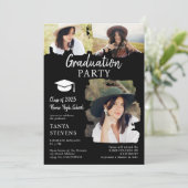 Moderner Schwarzer Pinselstrich 3 Foto Abschluss Einladung (Stehend Vorderseite)